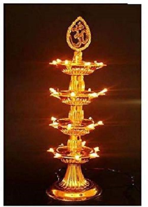 4 Layer Electric Gold LED Plastic Diya Light For Diwali Temple Decoration (Height: 12 inch)